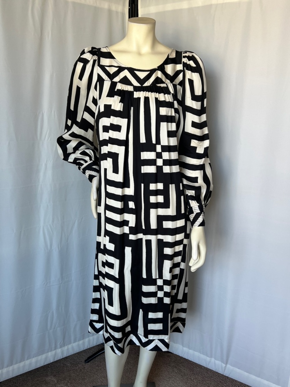 Tracy Reese Silk Blend Black & White Geometric Midi Dress